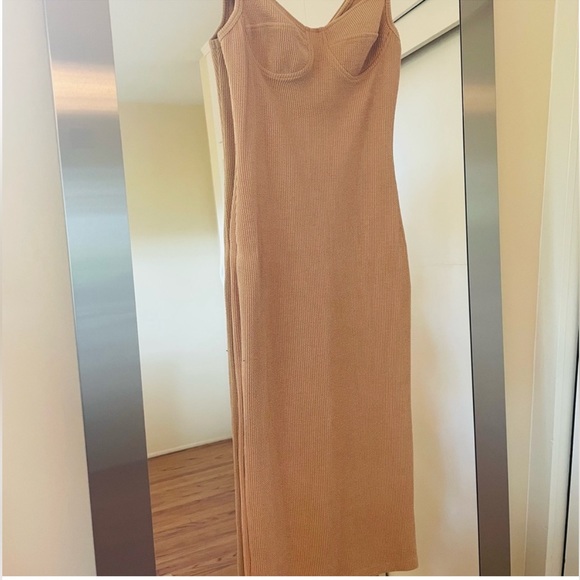 RARE JLUXLABEL - Tan Woven Textured Bustier Dress - M - Picture 3 of 4